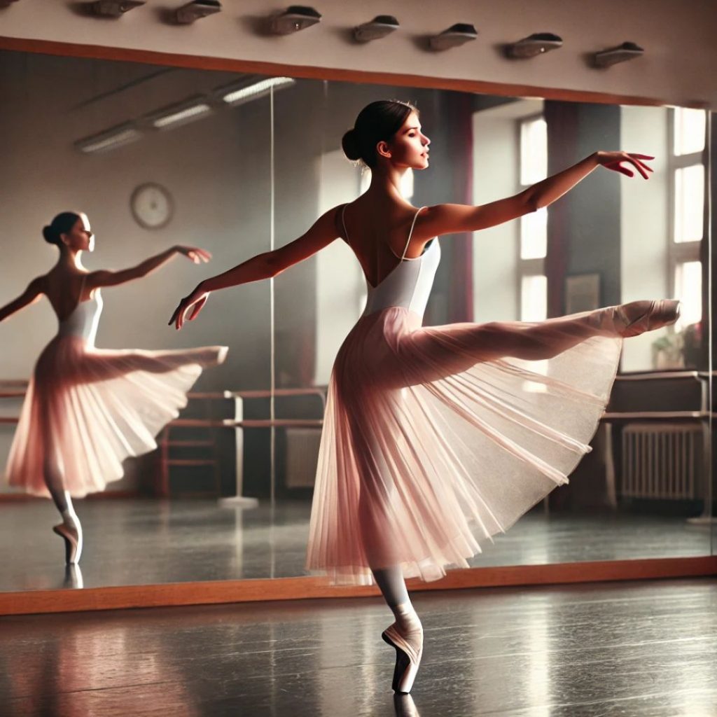 Ballettänzer werden, auf dem Bild ist eine Balletttänzerin im Ballettsaal beim üben