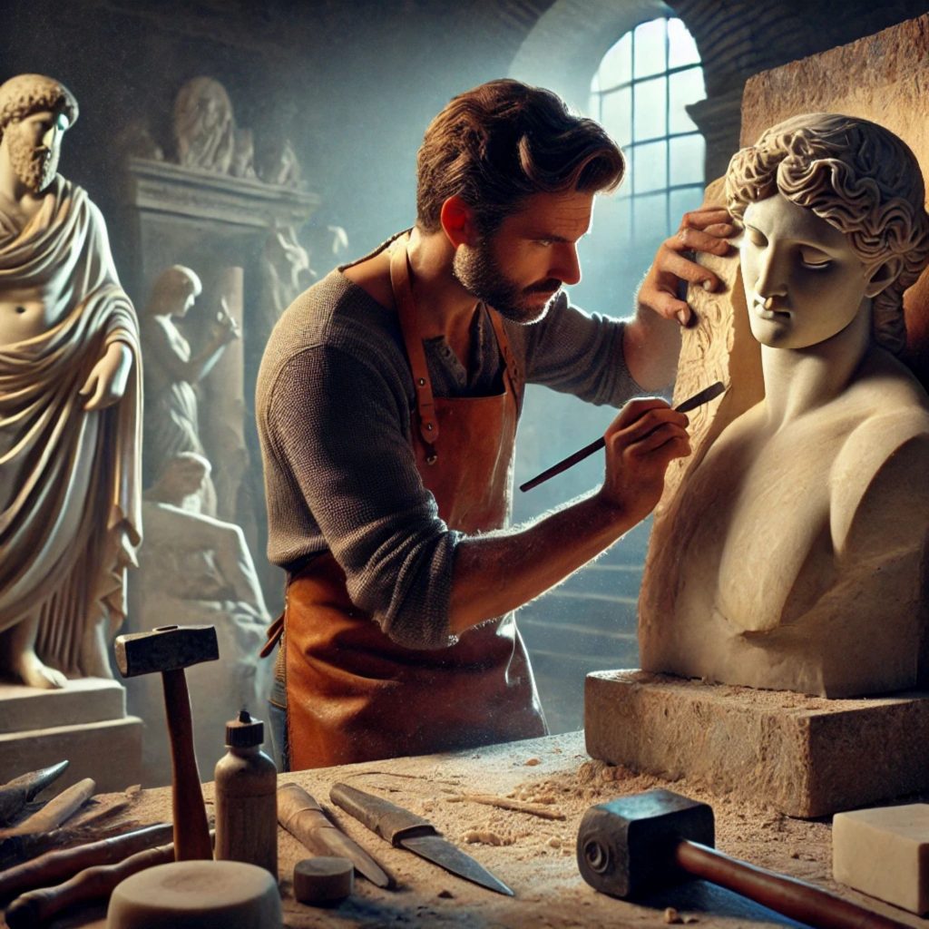 Wie wird man Steinbildhauer? Ausbildung, Karriere & Tipps 4 Steinbildhauer werden - Bild eines Steinbildhauers bei der Arbeit.